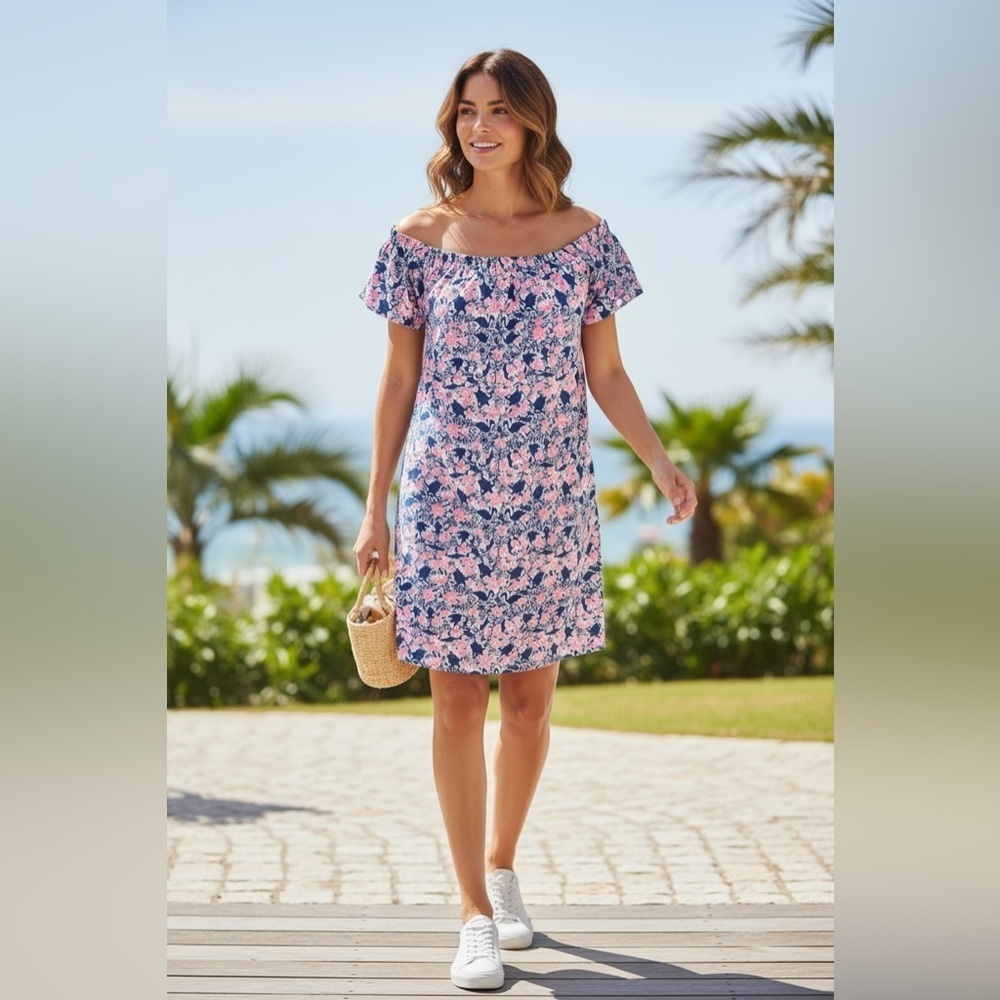 Vineyard Vines Blue Knit‎ Bahamas Otomi Off Shoulder Dress XS
